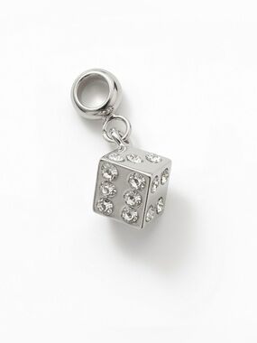 Silver Die / Dice  Rhinestones Dangle Charm Pandora Compatible